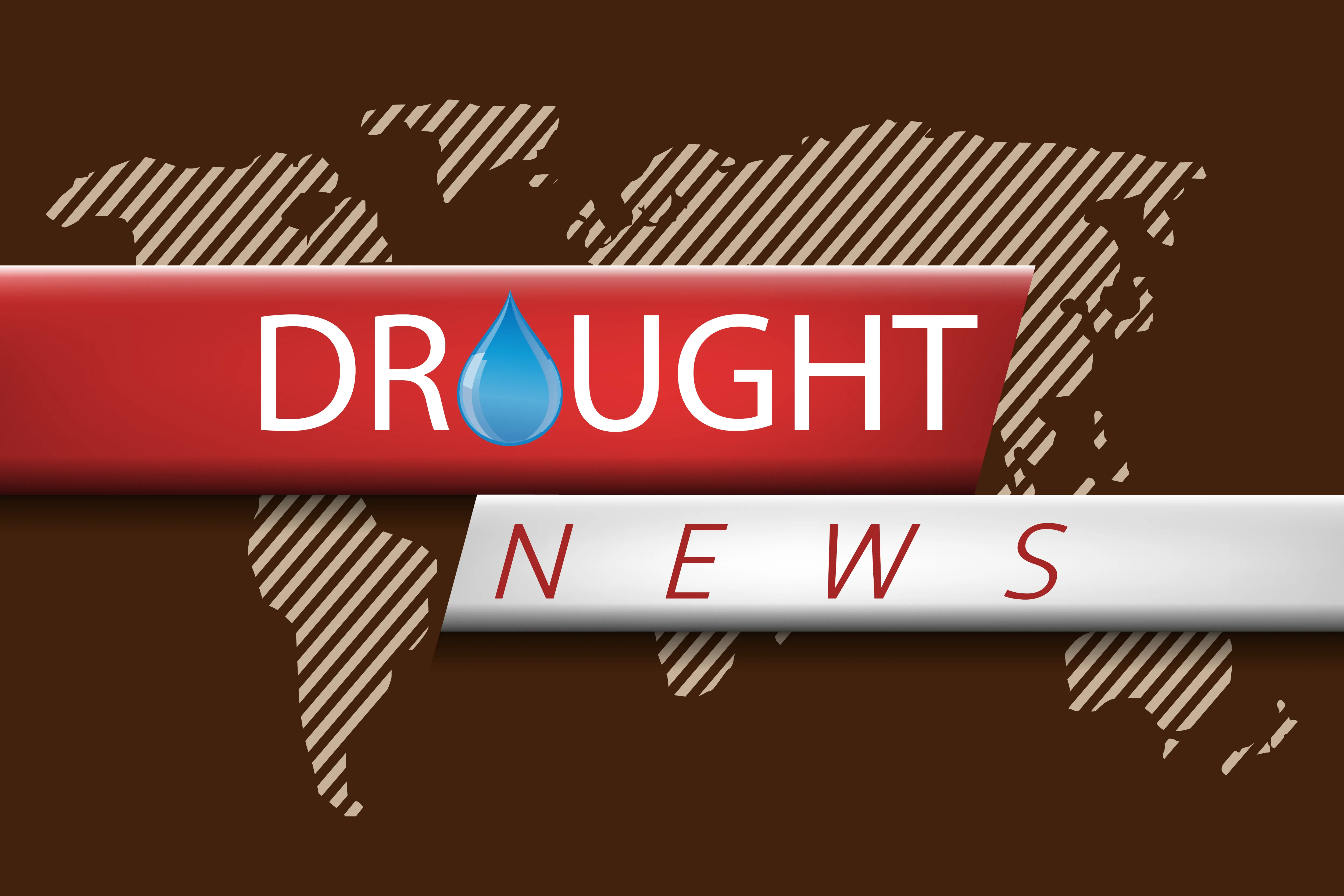 Words "Drought News" with the 'O' stylized as a water drop.